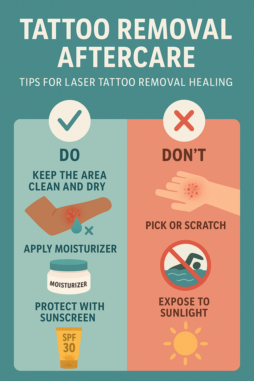 tattoo removal aftercare infographic showing healing tips and things to avoid
